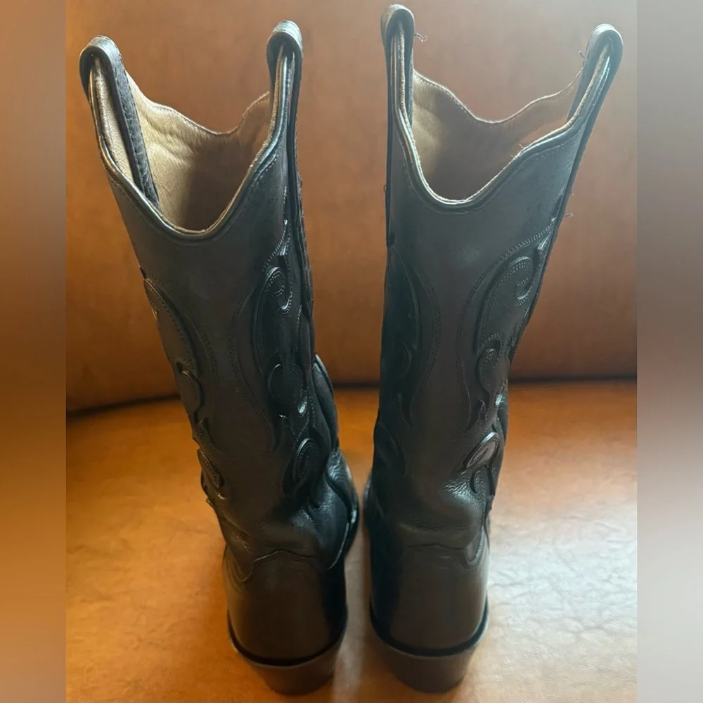 Old West LF1579 Black Snip Toe Cowboy Boots Women 7B Leather Western - Picture 5 of 9